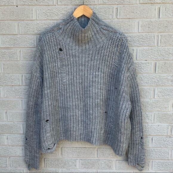 Zara Mock Neck Oversize Slouchy Distressed Sweater Fisherman Core C20 - Picture 4 of 15